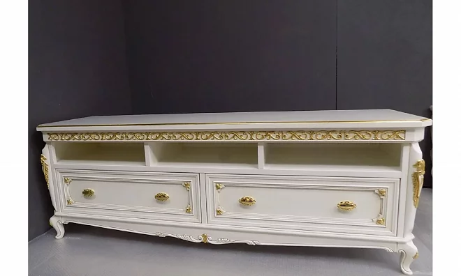 Vaccari Cav.Giovanni Гостиная: Витрина -2Шт, Тумба Тв, Ж. Столик Bianco Antico/Oro
